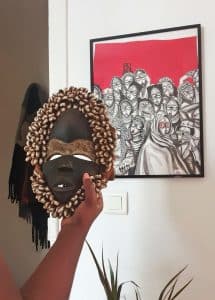 Masque Dan et oeuvre "FAMILLE DAN 2 (2020)" de Peintre Obou